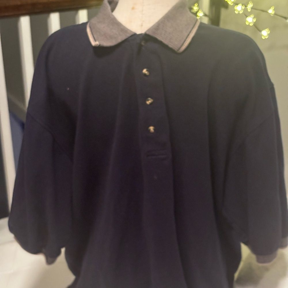 Tri Mountain Navy Polo Shirt with Gray Collar